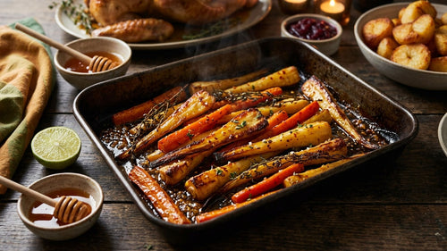 Honey Roast Parsnips: Carrots on the Same Tray and a Hot Glaze at the End