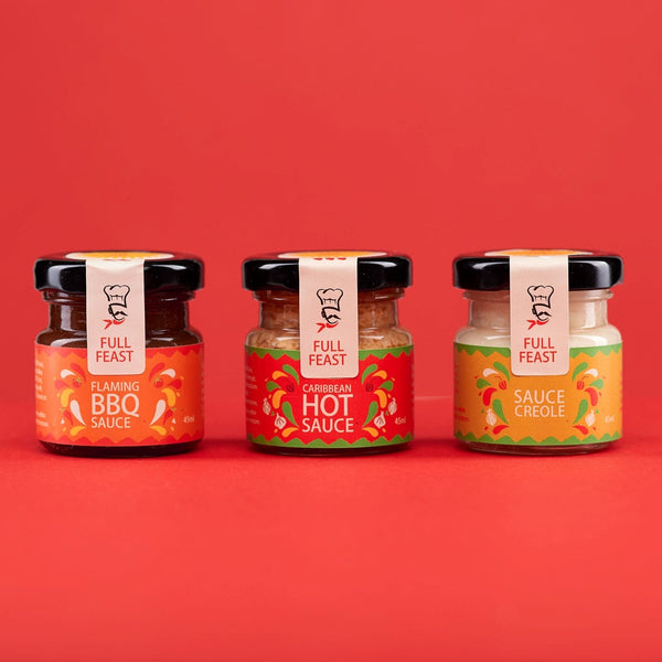 Full Feast Spicy Discovery Trio — hot sauce gift set with three Caribbean sauces