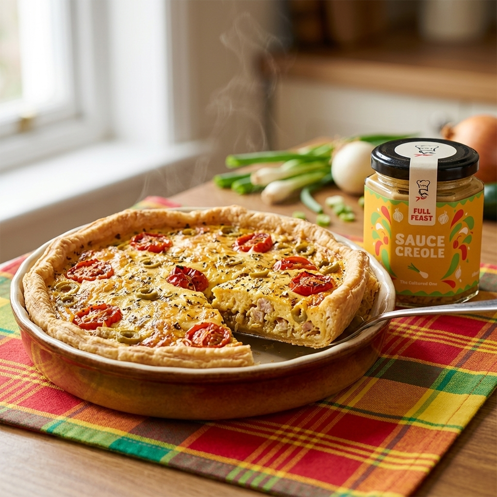 Quiche Lorraine with Sauce Créole: A Guadeloupean Twist (Pork-Free)