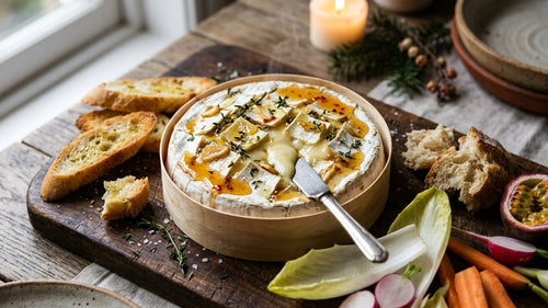 Baked Camembert: Molten in Its Box, Finished With Passion Fruit and Honey