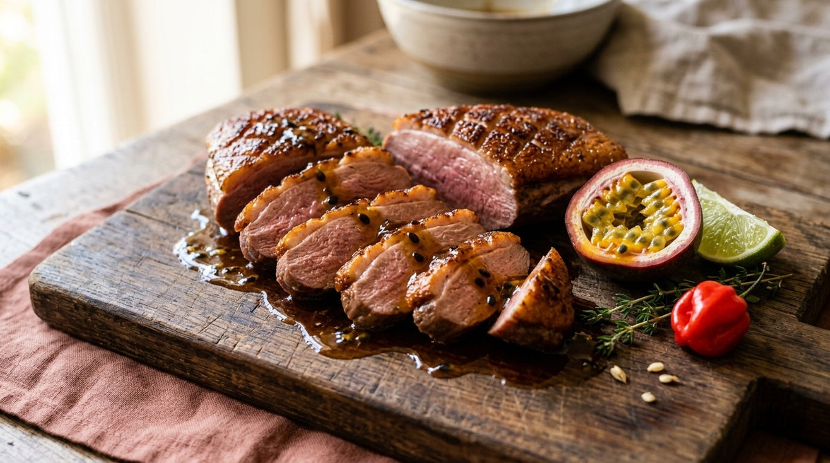 Caribbean Duck Breast: Crisp Skin, Maracudja Glaze, Half an Hour