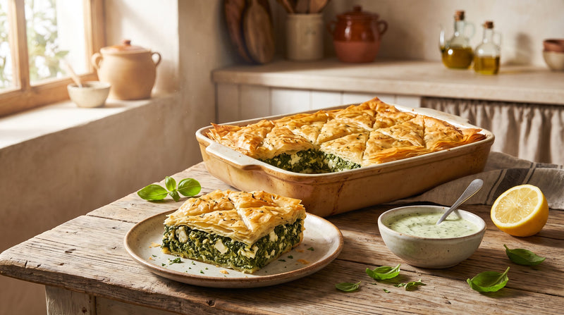 Greek Spinach & Feta Filo Pie: Seriana's Family Recipe With Herbal Sauce