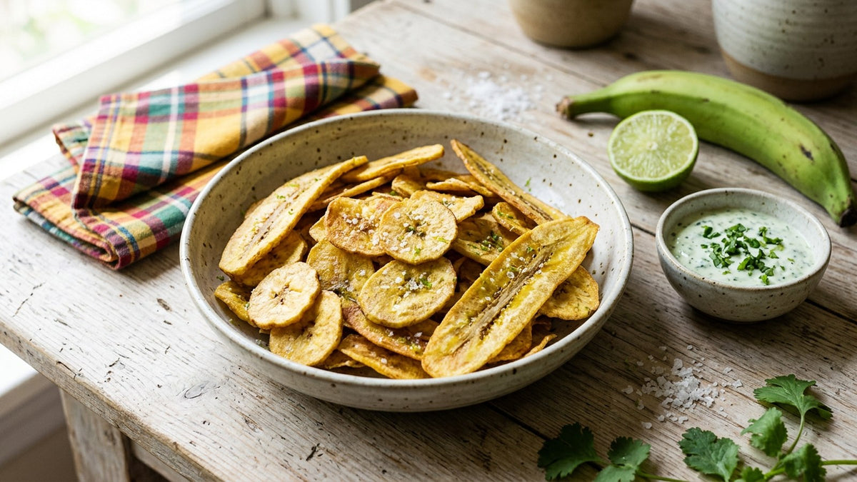 Plantain Chips: Thin, Golden and Crisp, With a Green Herb Dip
