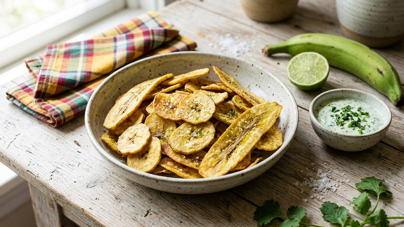 Plantain Chips: Thin, Golden and Crisp, With a Green Herb Dip