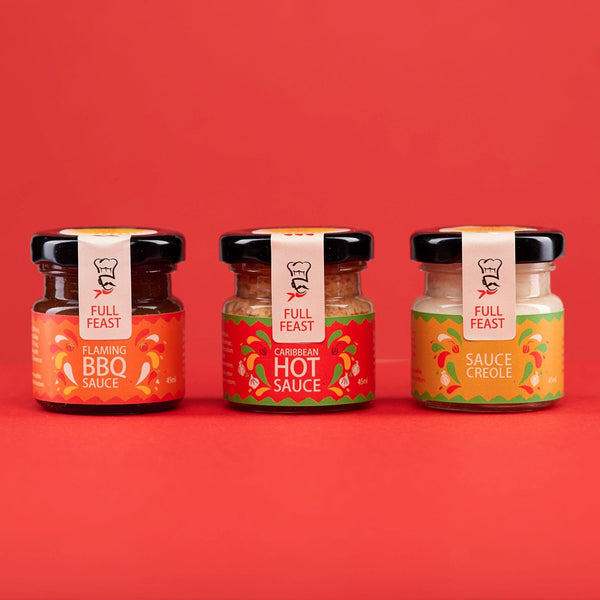 Full Feast Spicy Discovery Trio — hot sauce gift set with three Caribbean sauces
