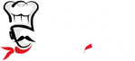 A stylized chef hat and mustache graphic with a red neck scarf on a plain white background, plus a small separate red shape near the lower right.